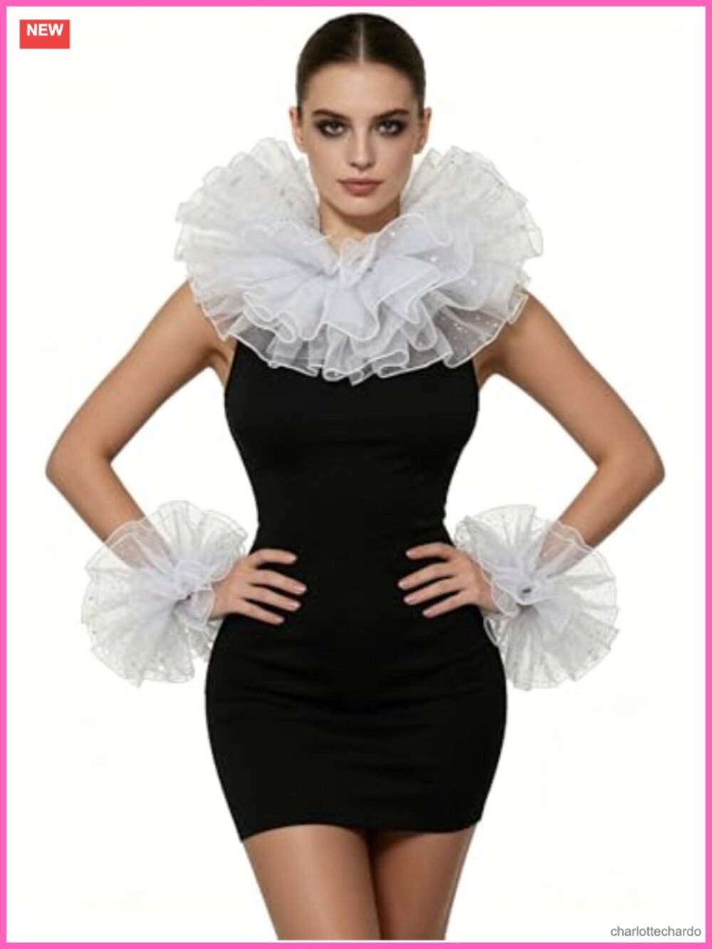 Organza Ruffle Collar and Wrist Cuffs Set Victorian Renaissance Costume